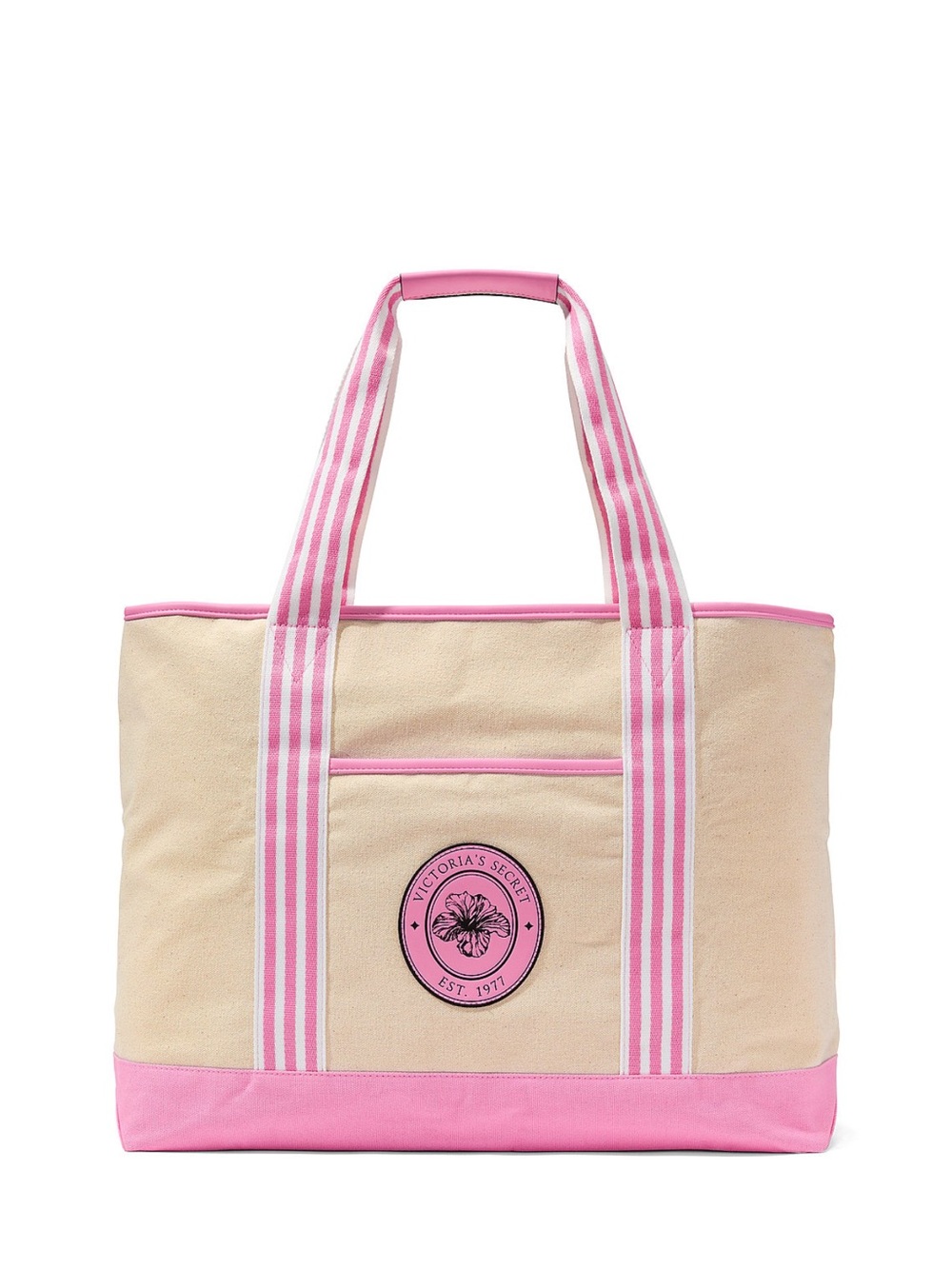 Victoria's Secret Cream Canvas Tote with Pink Trim